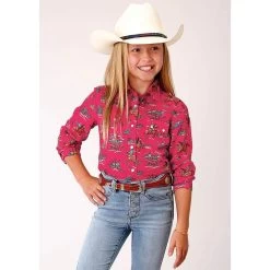 Girl's Roper Red Western Pearl Snap Shirt