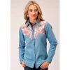 Roper Womens Paisley Yoke Denim Pearl Snap -Denim Equipment Store 163265 default l