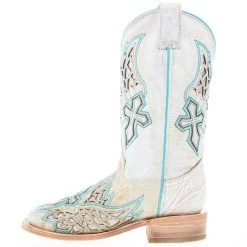 Corral Women's White Inlay Turquoise Embroidery 12 In Top Square Toe Boot -Denim Equipment Store A4334 03