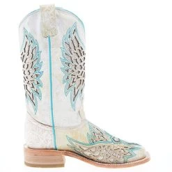 Corral Women's White Inlay Turquoise Embroidery 12 In Top Square Toe Boot -Denim Equipment Store A4334 05