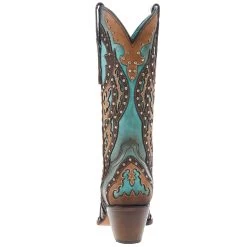 Corral Women's Tan Embroidery-Turquoise Overlay 13 In Top Snip Toe Boot -Denim Equipment Store C3943 04
